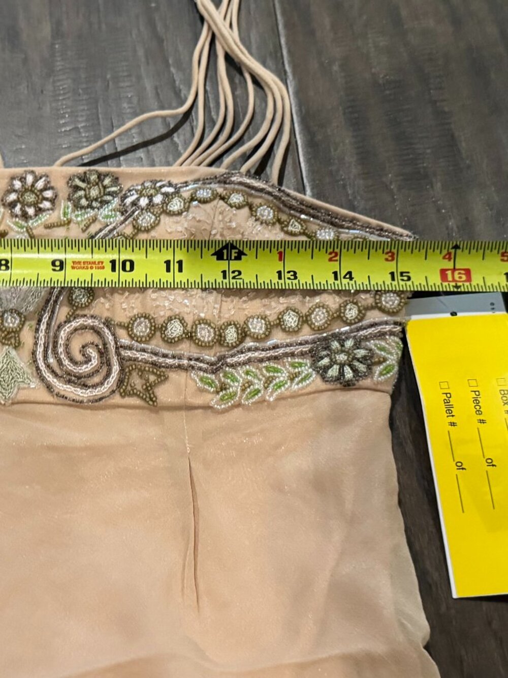 Sue Wong Silk Chiffon Y2K Camisole Beige Green Beaded Lace Top babydoll Deco #16 - Picture 9 of 16